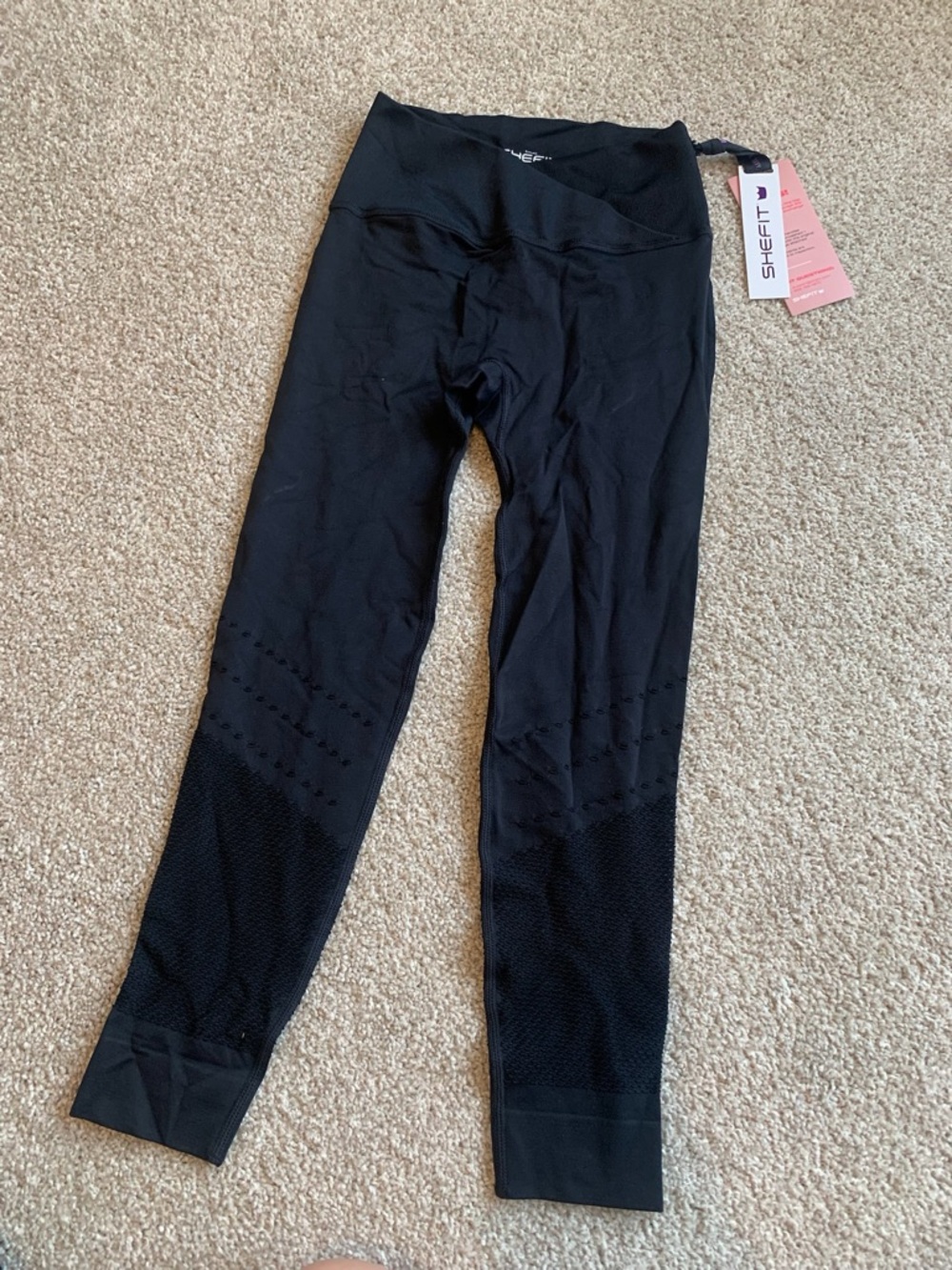 SheFit Boss Black High Waist Crisscross V Waist Perforated Gym Leggings S NWT